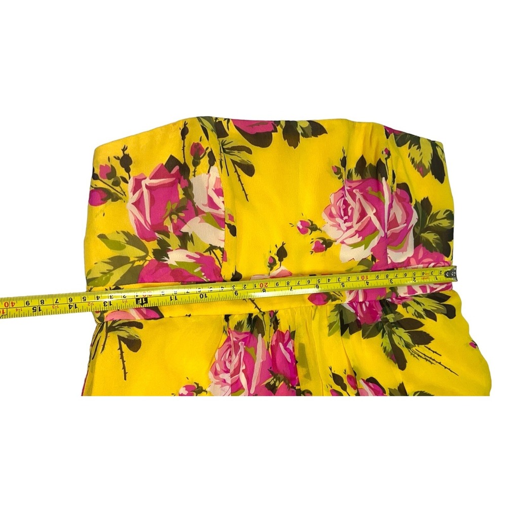 Vtg Betsey Johnson Silk Strapless Maxi Dress Yellow Rose Floral Coquette Sz 2 - Picture 16 of 16